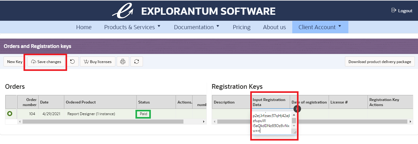 Input Report Designer registration data