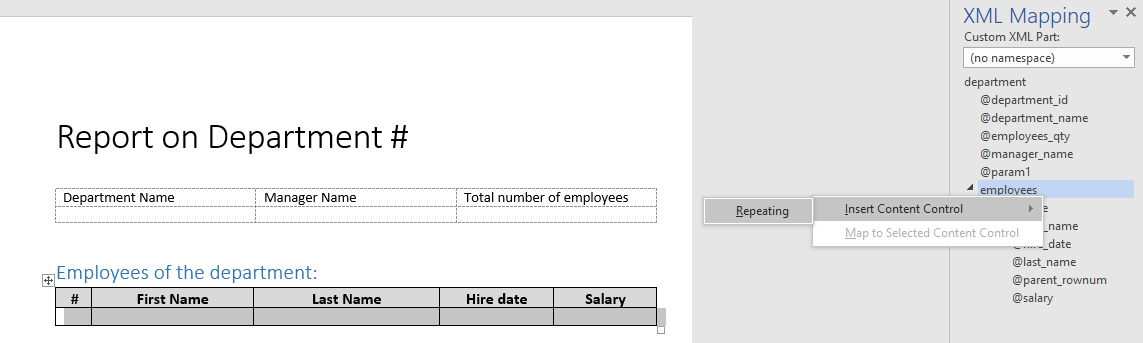 Adding tables to the report - 2